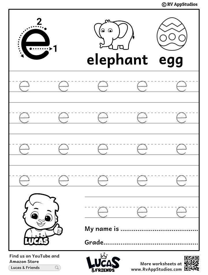 Lowercase Letter e Tracing Worksheets | Trace Small Letter e Worksheet