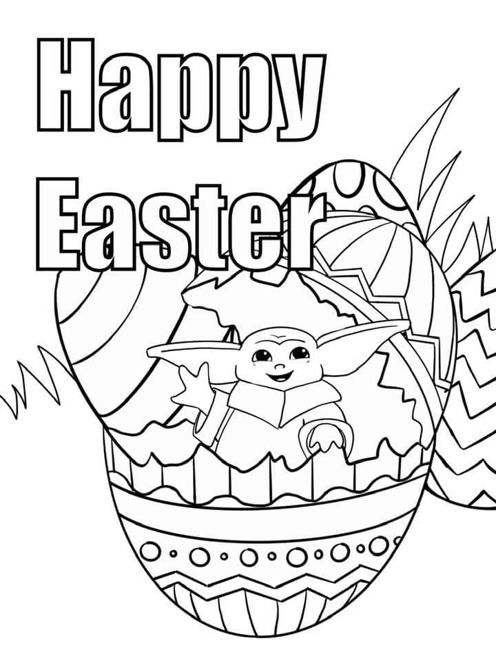 Happy Easter with Baby Yoda coloring page