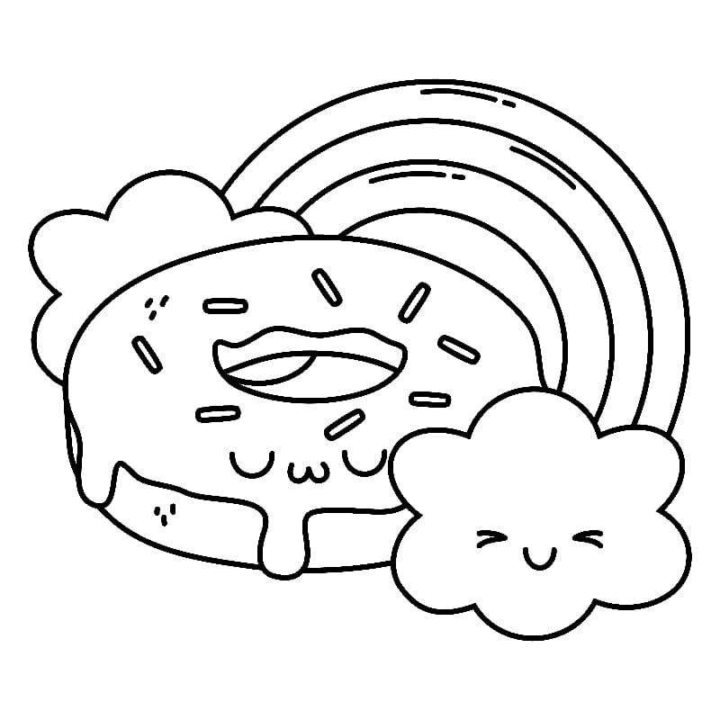 Donut and Rainbow coloring page