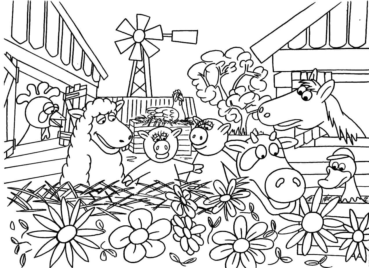 Cartoon Farm Animals coloring page