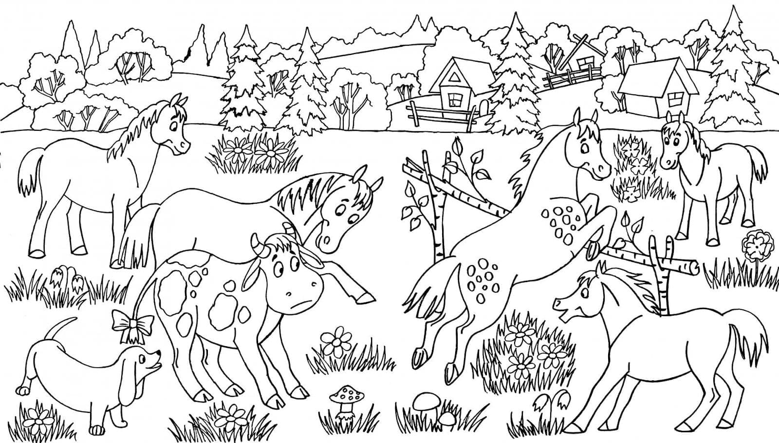 Horses on the Farm coloring page