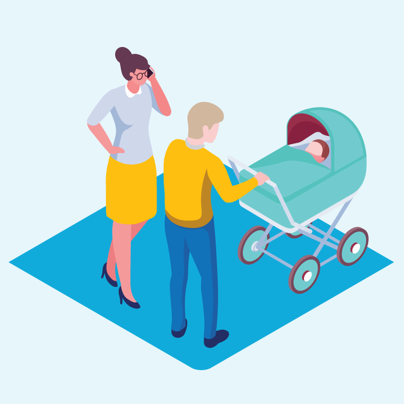 A couple with a baby in a pushchair