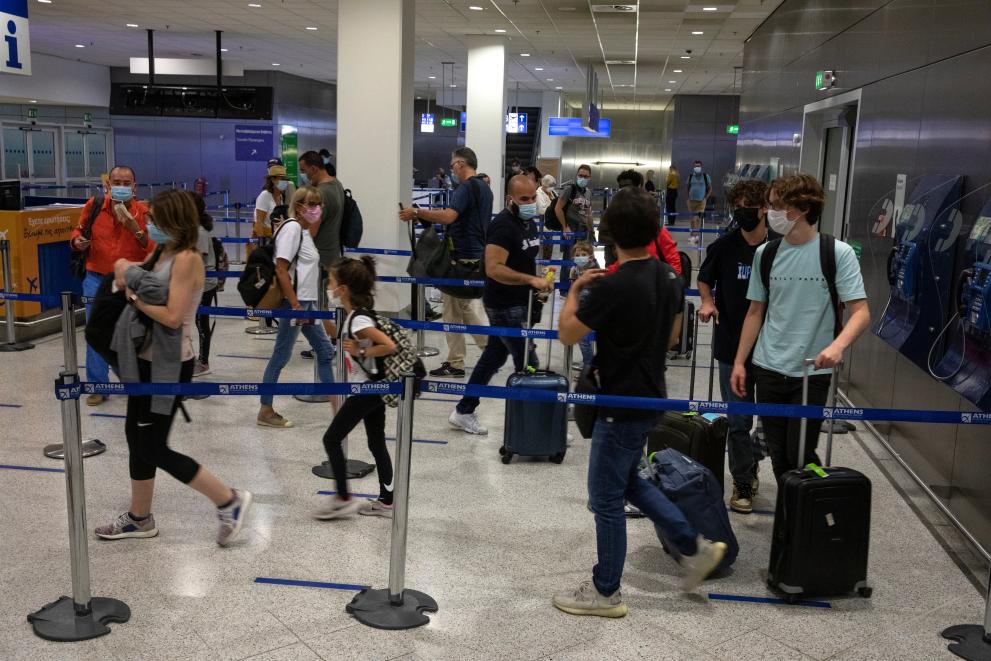 Passengers making their way to a checkpoint upon their arrival at the Airport