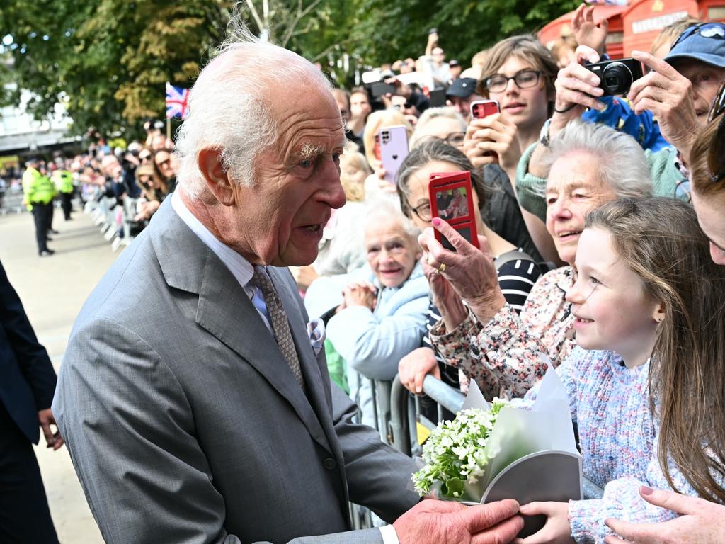 SOUTHPORT, ENGLAND - AUGUST 20: King Charles III meets with members of the local community following the July 29 attack at a children's dance party on August 20, 2024 in Southport, England. His Majesty met with those affected by the 29th July attack and riots alongside thanking front-line emergency staff for their ongoing work. (Photo by Paul Ellis - WPA Pool/Getty Images)