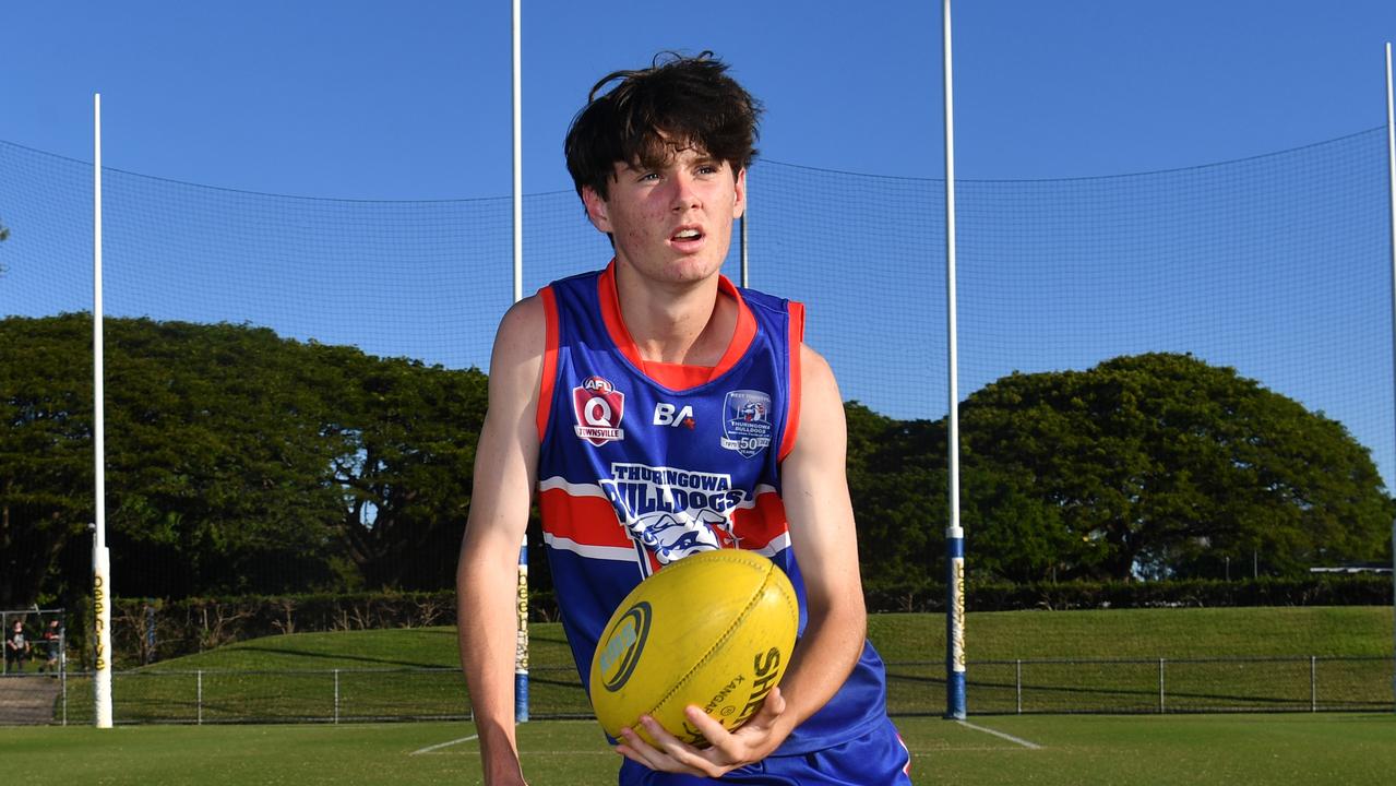 Thuringowa Bulldogs U17.5 Beau McCarron, at Riverway Stadium, has kicked the most goals in AFL Townsville this season. Picture: Evan Morgan