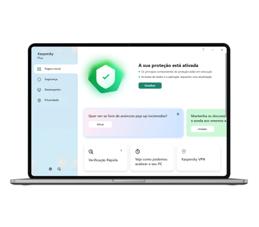 Proteção de vírus contra ameaças cibernéticas com Kaspersky Plus