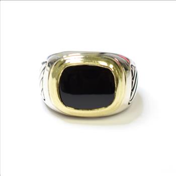 David Yurman Design 925 Silver and 14K Gold Onyx Men's Ring