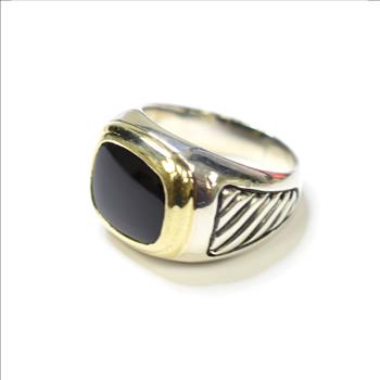 David Yurman Design 925 Silver and 14K Gold Onyx Men's Ring