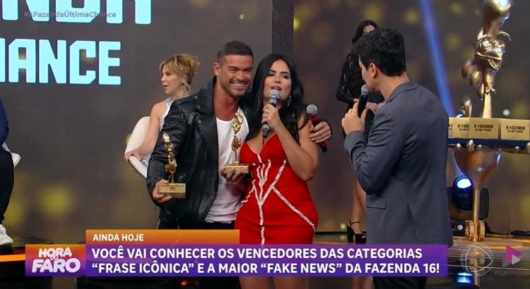 A Fazenda 16: Sidney e Vanessa recebem prêmio de melhor "não casal"