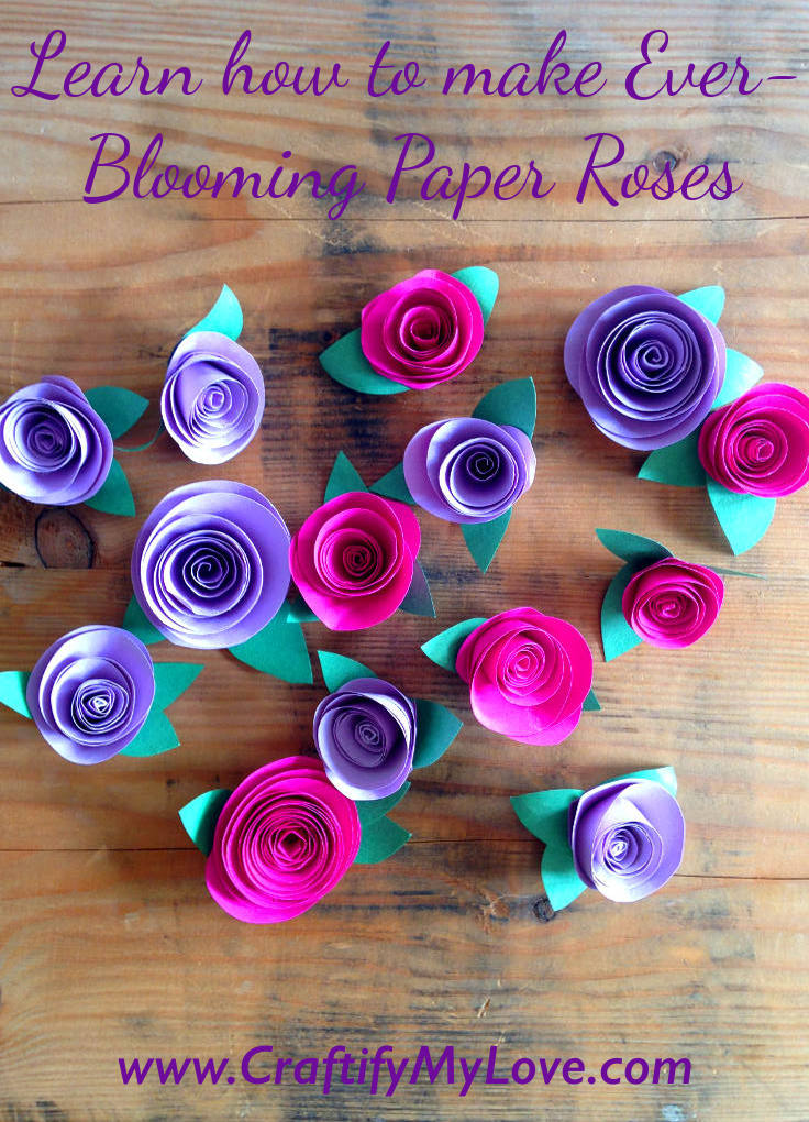 This image shows ever-blooming paper roses and offers a free tutorial