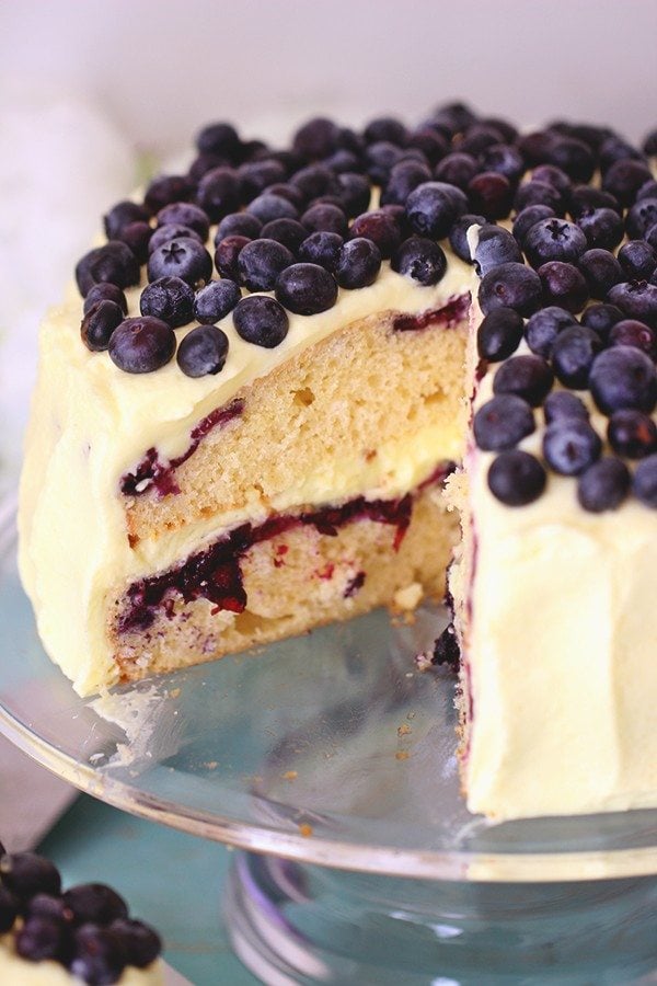 Easy Blueberry Cake with Lemon Whipped Cream Frosting