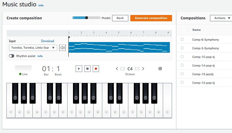 Ознакомьтесь с заранее обученными образцами моделей в консоли AWS DeepComposer.