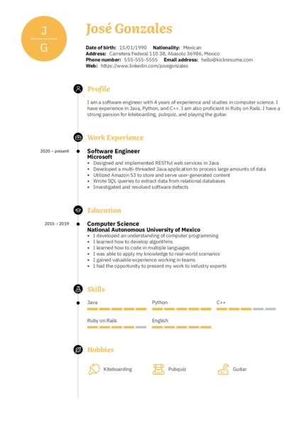 Resume sample generated by Kickresume AI resume writer.