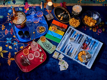 Chinese Art Deco rug with snack and games