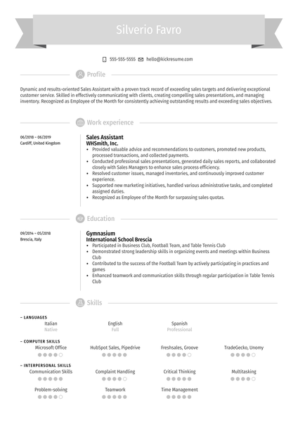 Sales Assistant Resume Sample