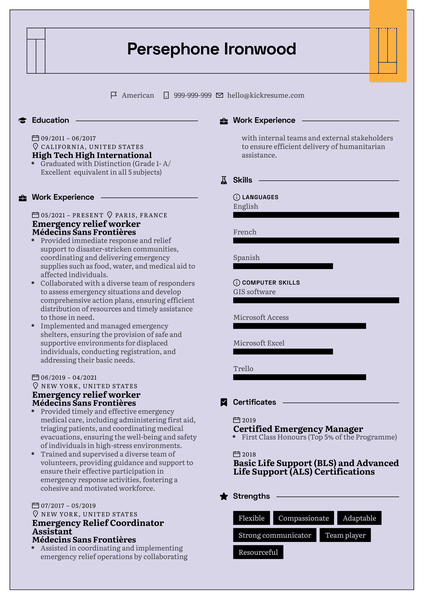 Emergency Relief Worker Resume Sample