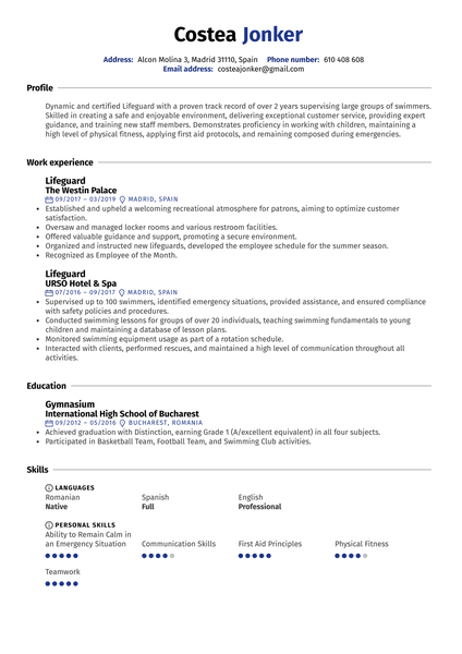 Lifeguard Resume Template