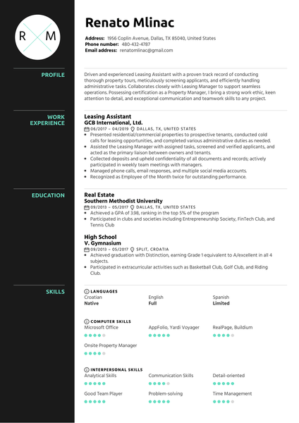 Leasing Assistant Resume Sample