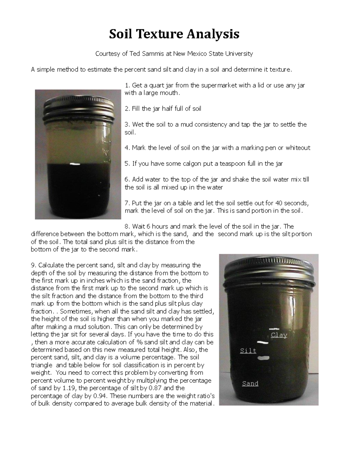 Soil-texture-experiment - Soil Texture Analysis Courtesy of Ted Sammis ...