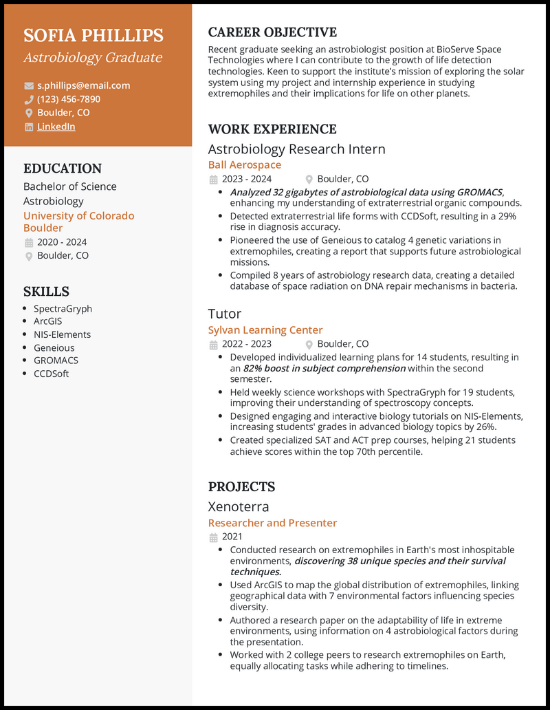 Recent college graduate 2 resume example with research internship experience