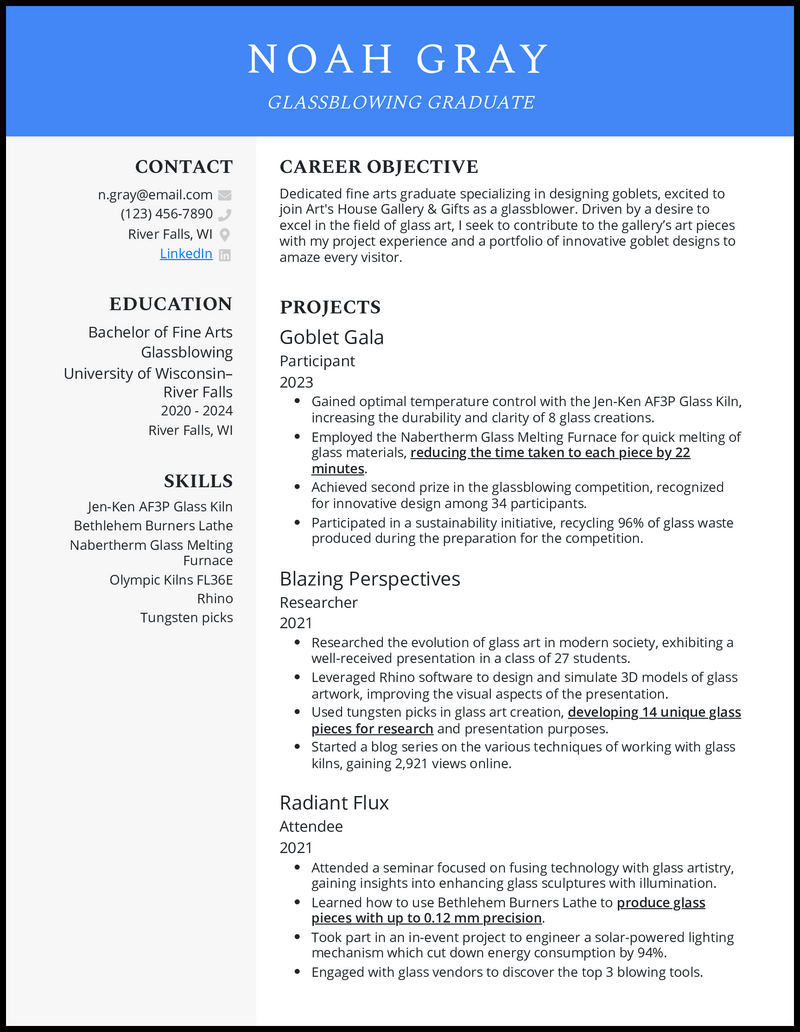 Recent college graduate 3 resume example with project experience