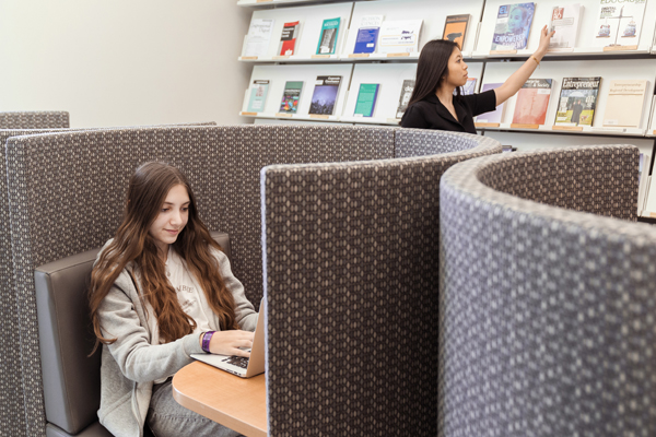 student studying in the library