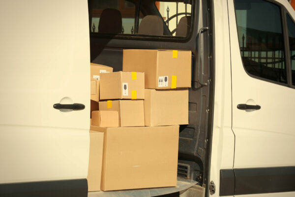 Delivery service van loaded with packages