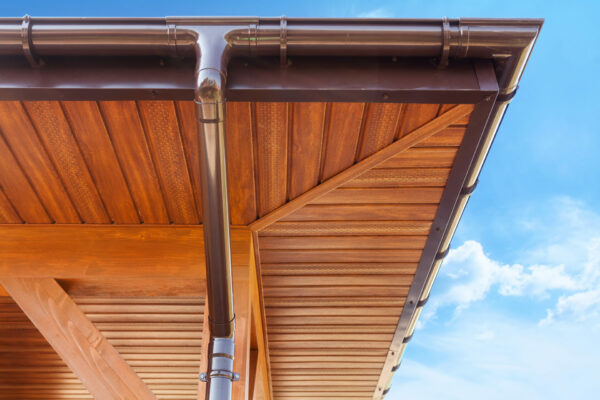 copper gutter on the roof of a home