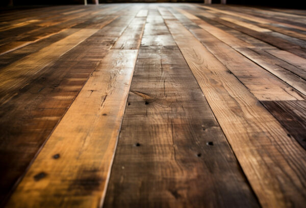 Rustic reclaimed wood floor with natural textures and grain