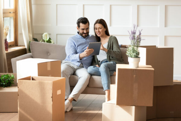 couple looking at moving options in their home