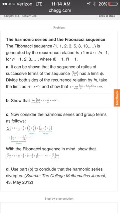 The Fibonacci Sequence 1 1 2 3 5 8 13 Chegg Com