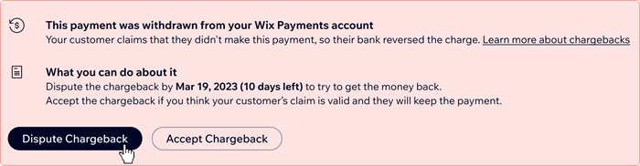 Dispute Chargeback button,