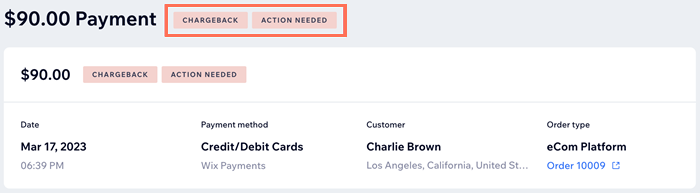 Chargeback notification with the message 'action needed',