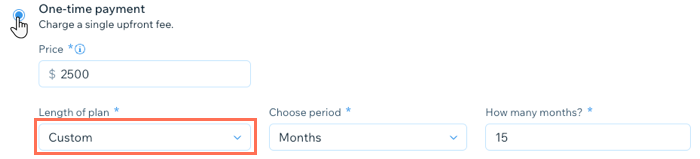 A screenshot showing how to add a custom length of plan to your pricing plan.
