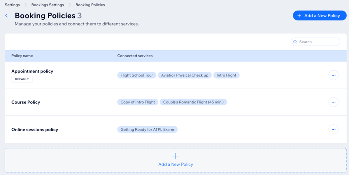 Screenshot showing the Booking Policies section under Booking Settings in the dashboard.