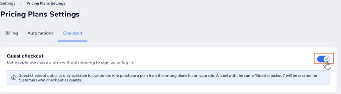 A screenshot showing how to enable the guest checkout toggle.