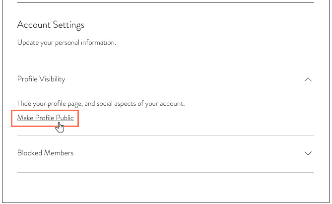 A screenshot of clicking Make Profile Public in your Members Area account settings