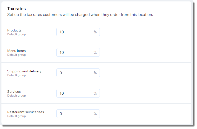 Screenshot of sample tax page for a specific location