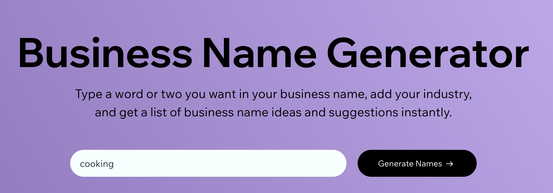 A screenshot showing the Wix Business Name Generator.