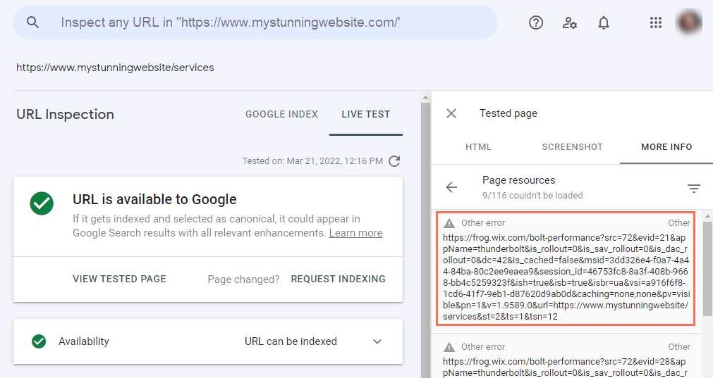 Page resources couldn't be loaded in Google Search Console.