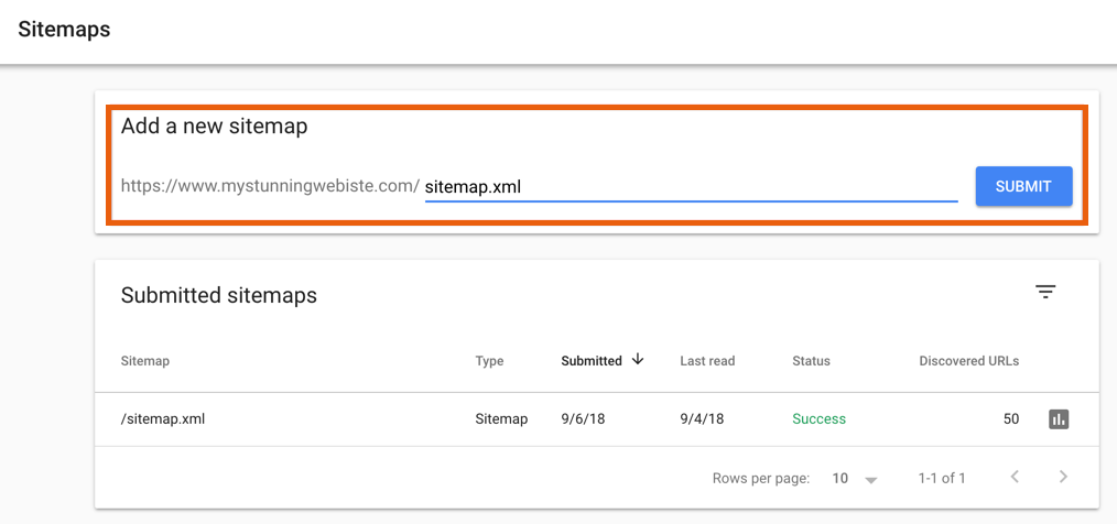 Submitting a sitemap in Google Search Console