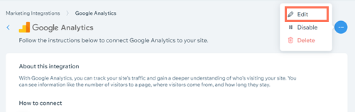 Editing your Google Analytics connection in Marketing Integrations