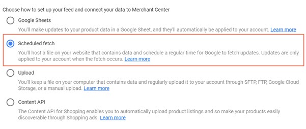 Selecting Scheduled Feed in Google Merchant Center