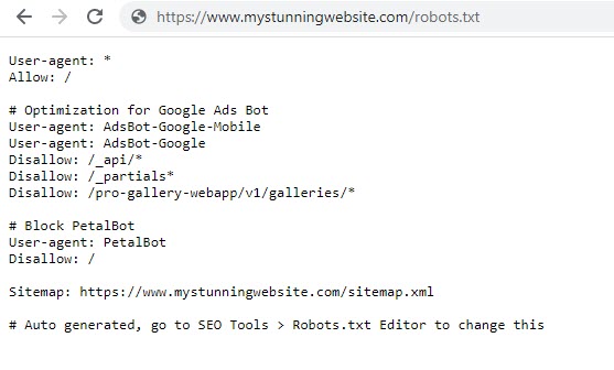 An example of a robots txt file