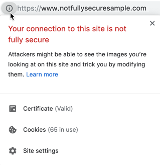 Google notification showing an unsecure web address,