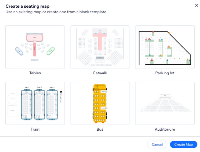 A screenshot of the available seating map options.