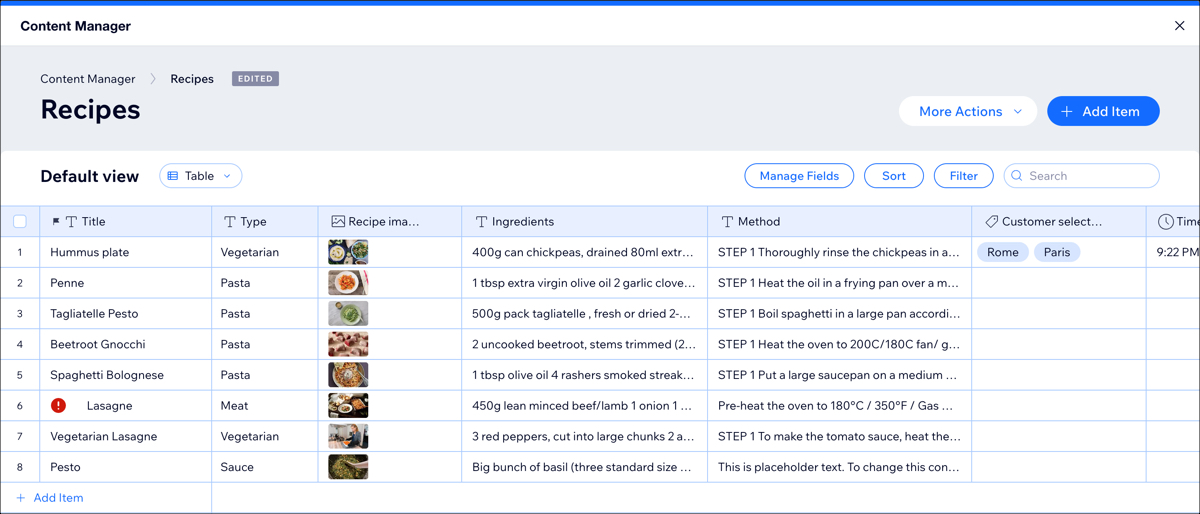 A screenshot of a collection of recipes in the Content Manager.