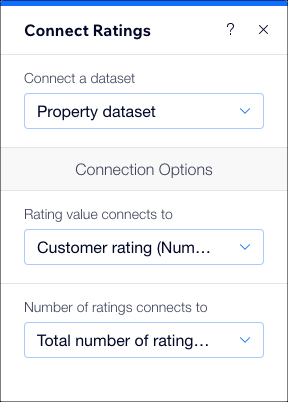 A screenshot showing the Connect Ratings panel of the Ratings Display element.