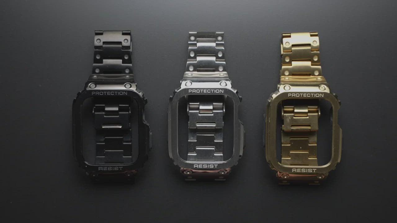 AmBand Apple Watch 專用保護殼 ❘ 黑色軍規級全不鏽鋼殼帶 ❘ 45mm product video thumbnail