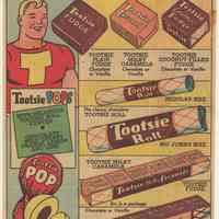 Ad, Tootsie Roll: Captain Tootsie Wants You to Try All Tootsie Products. (Sweets Co. of America, Hoboken); ca. 1948.